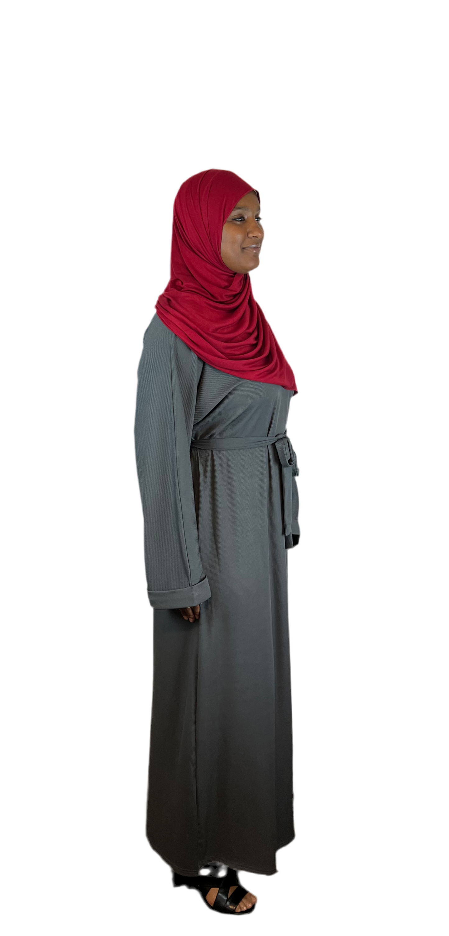 Ribbed Knit Abaya w Belt