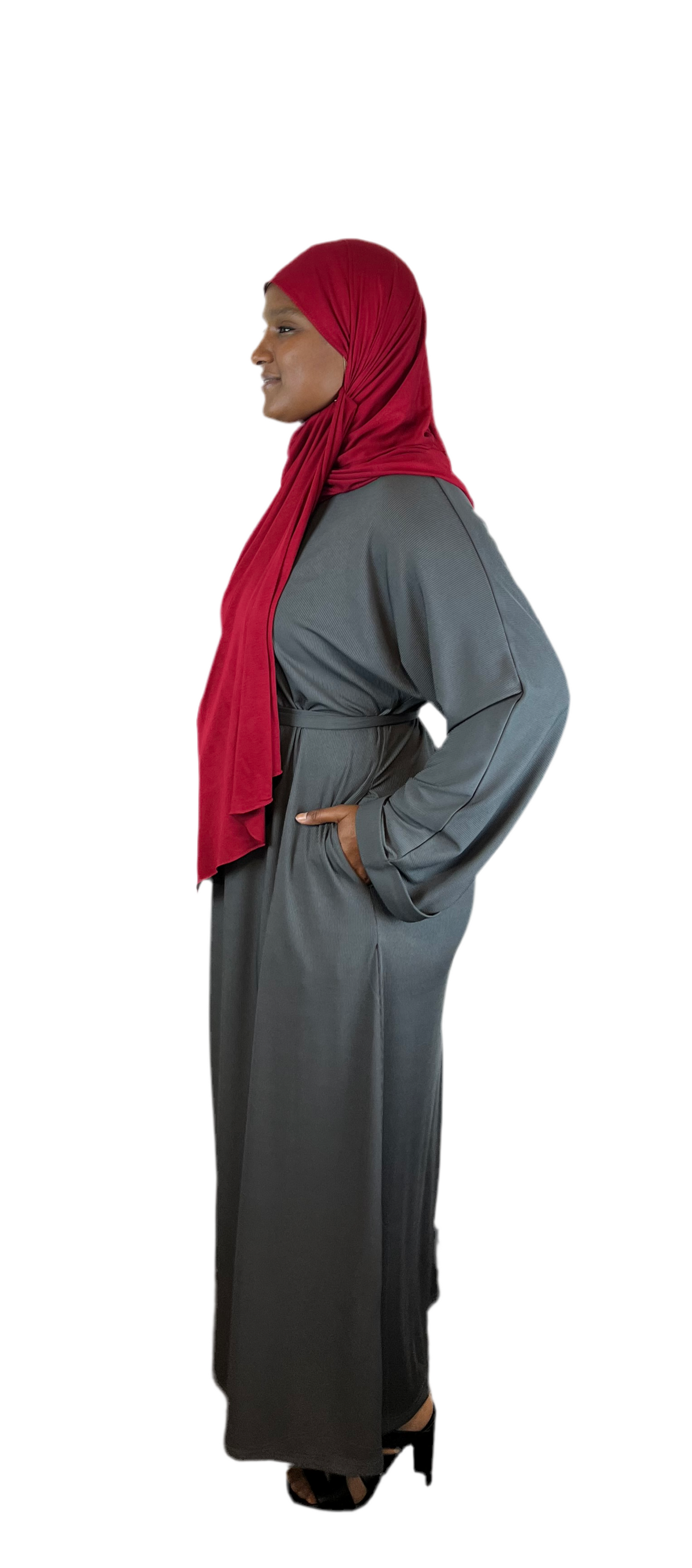 Ribbed Knit Abaya w Belt