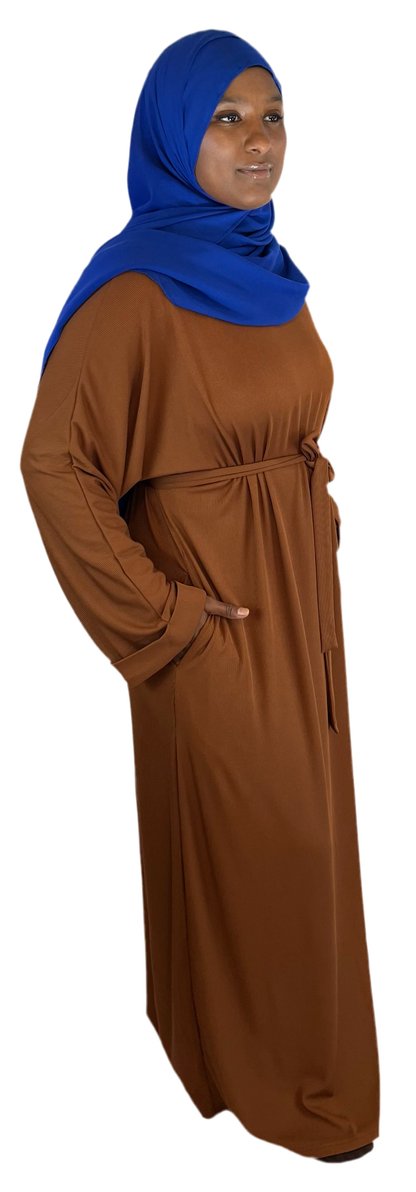 Ribbed Knit Abaya w Belt