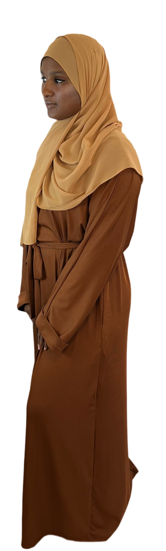 Ribbed Knit Abaya w Belt